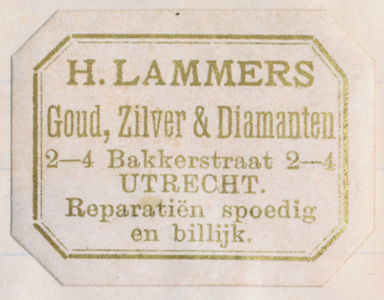 710124 Sluitzegel van H. Lammers, Goud, Zilver & Diamanten, Bakkerstraat 2-4 te Utrecht.